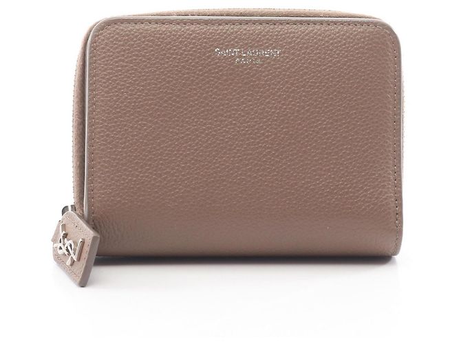 Yves Saint Laurent Leder-Bifold-Geldbörse in Grau Braun