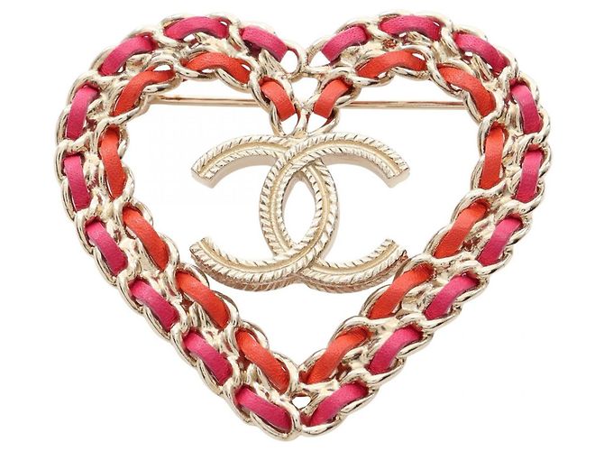 Chanel Coco Mark Heart Brosche Pink Rot Golden