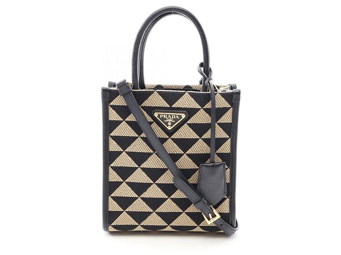 Prada Triangolo Jacquard Mini 2-Way Handtasche Schwarz Beige