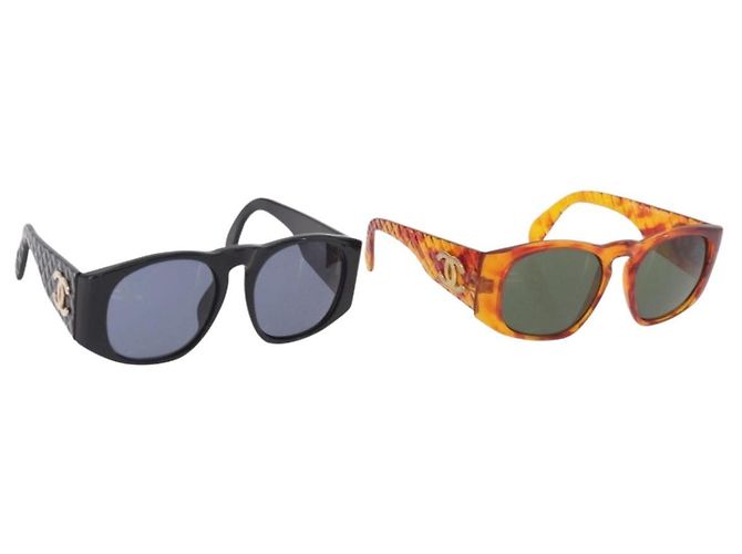 Occhiali da sole CHANEL plastica 2 Set Black Brown CC Auth bs35606 Marrone Nero