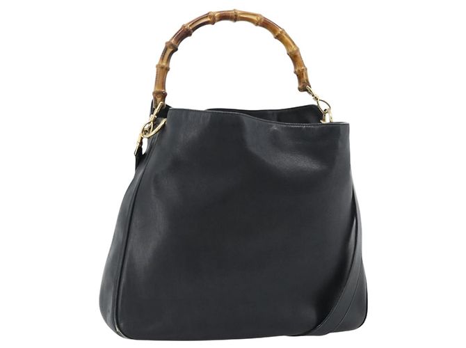 Borsa a Spalla GUCCI Bamboo in Pelle 2way Nero Oro 001 1577 3444 Auth BA13349 D'oro