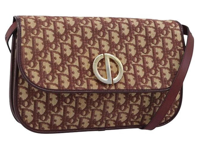 Borsa a Spalla Christian Dior Trotter Canvas Rosso Oro Auth BA13387 D'oro