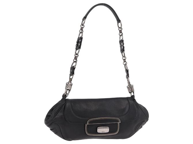 Borsa a Spalla con Catena PRADA in Pelle Nera Argento 185024SAM Nero