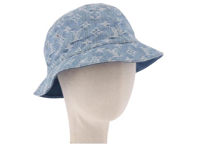 Cappello bucket LOUIS VUITTON Monogram Denim Blu LV Auth ar13961A