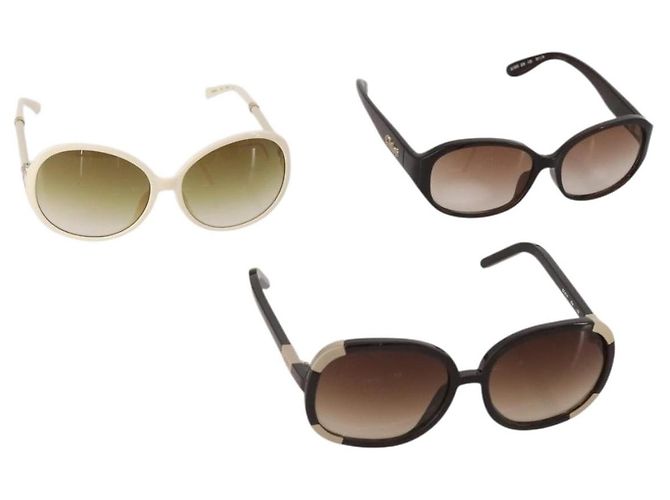 Chloé Chloe Sunglasses plastic 3 Set Brown White Auth BA13058