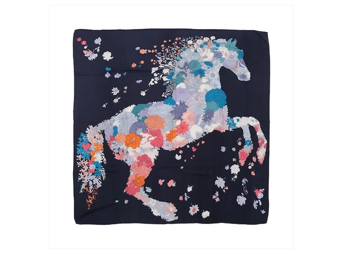 Carré Géant Hermès "Robe Legere" in cashmere e seta, blu navy