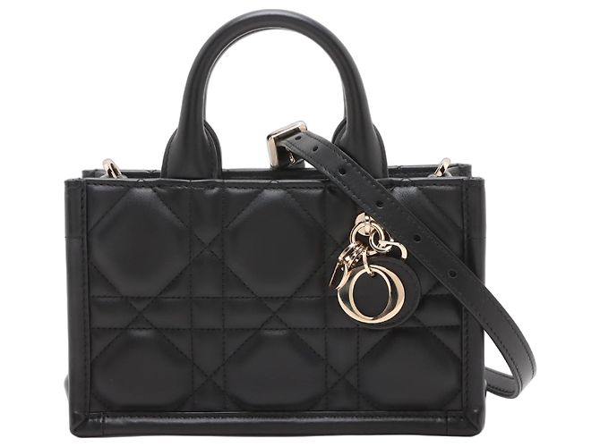 Dior Mini Book Tote em couro Macrocannage Bolsa de mão Preta Preto