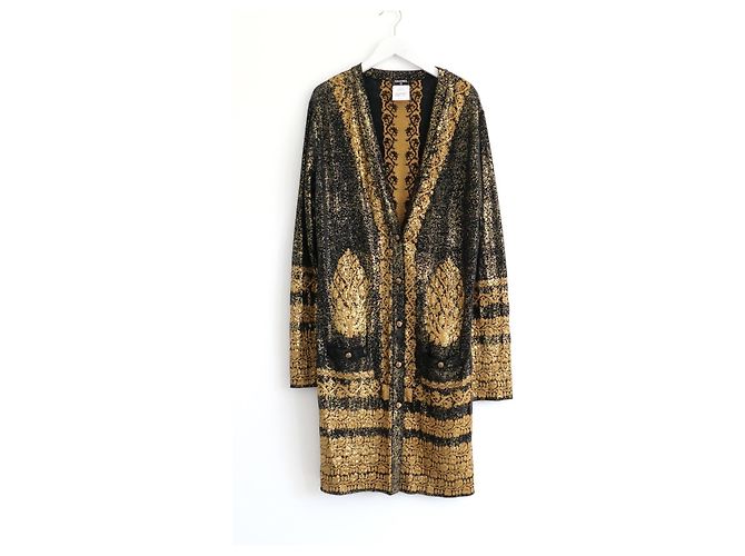 Chanel Cruise 2010 10C Gold Foil Strickjacke Mantel Schwarz Golden