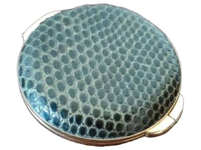 Gucci Python Embossed Compact Mirror Green Gold hardware