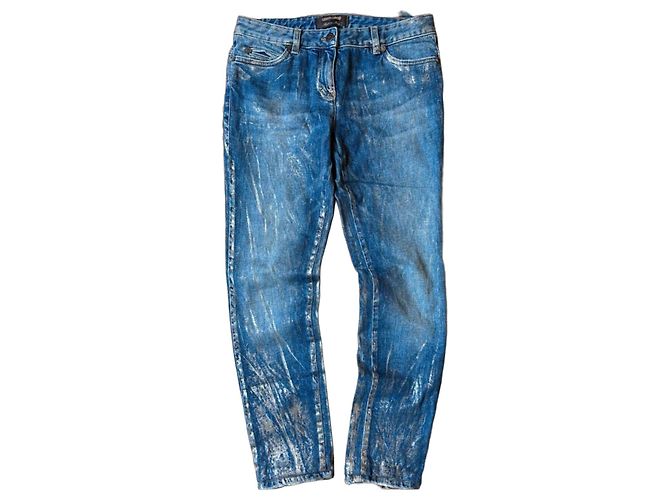 Vaqueros denim azul Roberto Cavalli efecto salpicaduras doradas Dorado