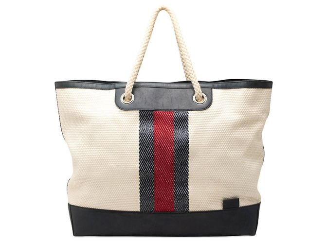 Bolsa Tote Gucci Sherry Line Cru Azul marinho