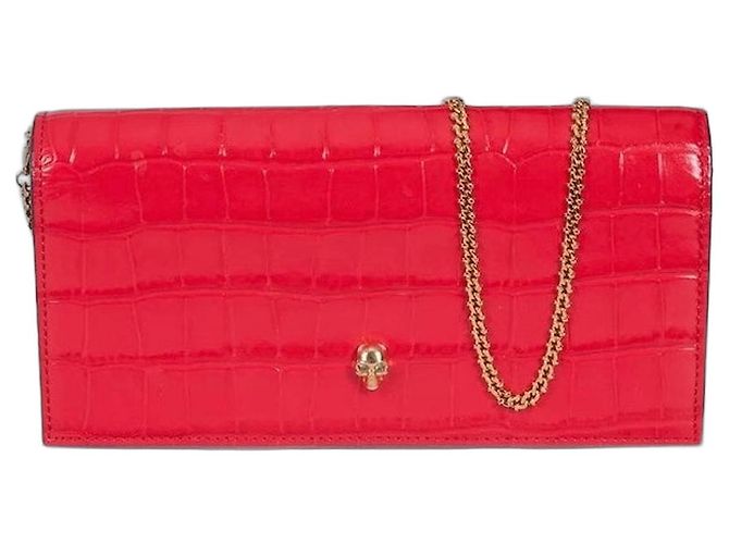 Alexander McQueen Rote Leder-Chain-Clutch mit Prägung - Gebraucht