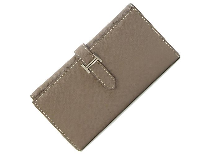 Hermès Hermes Bearn Dupli Tri-fold Long Wallet Taupe