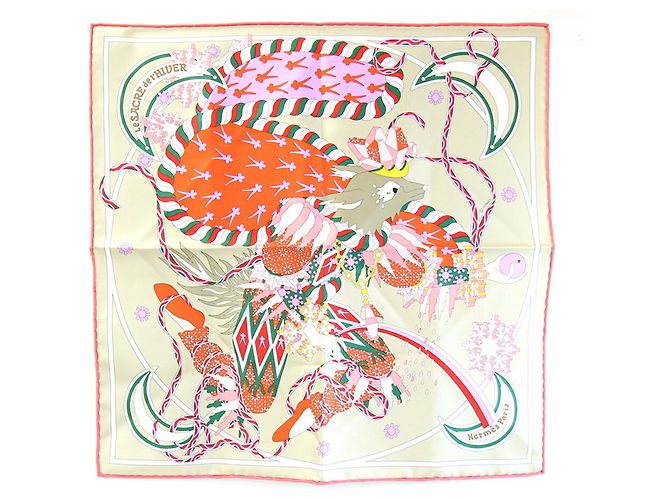 Hermès Sciarpa Hermes Muffler Carre 42 Le Sacre de l’Hiver Marrone Rosa Multicolore
