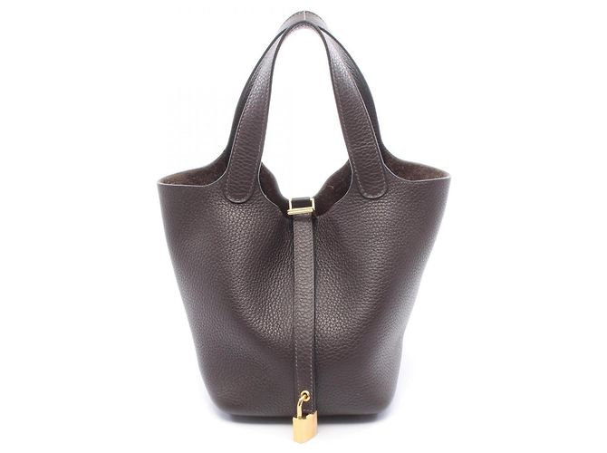 Hermès Bolsa Hermes Picotin Lock PM Ebene Marrom Damier ebene