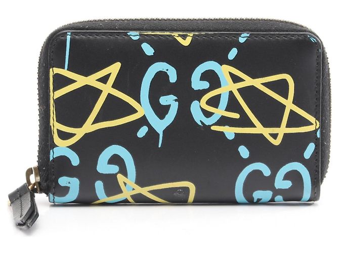 Monedero de cuero Gucci Ghost Negro Azul Amarillo