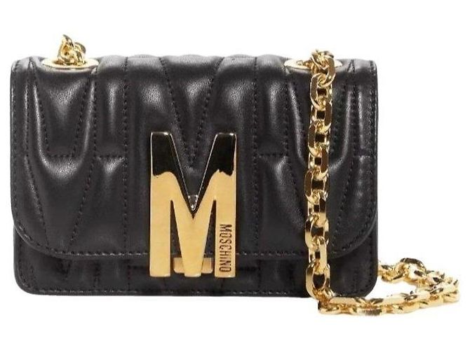Moschino Bolsa de ombro em couro acolchoado preto Logo M