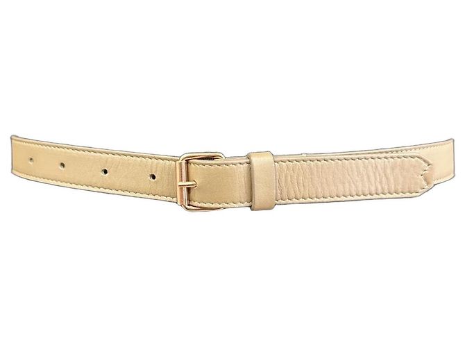 Façonnable Beige Leather Belt with Gold Buckle