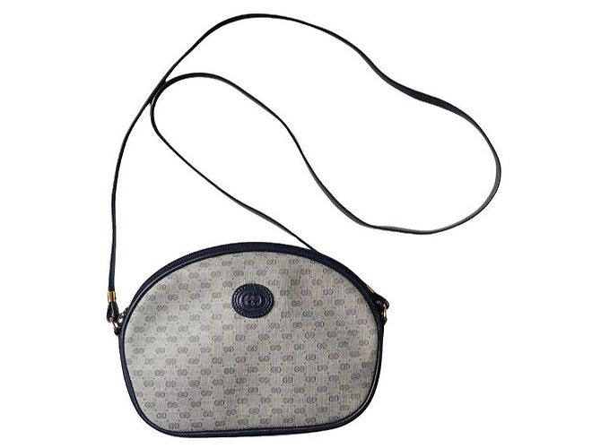 Borsa a Spalla Gucci Monogram Beige Blu scuro