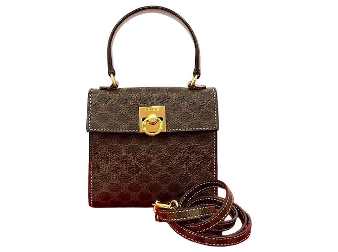 Céline Celine Macadam Leder PVC 2way Tasche Braun