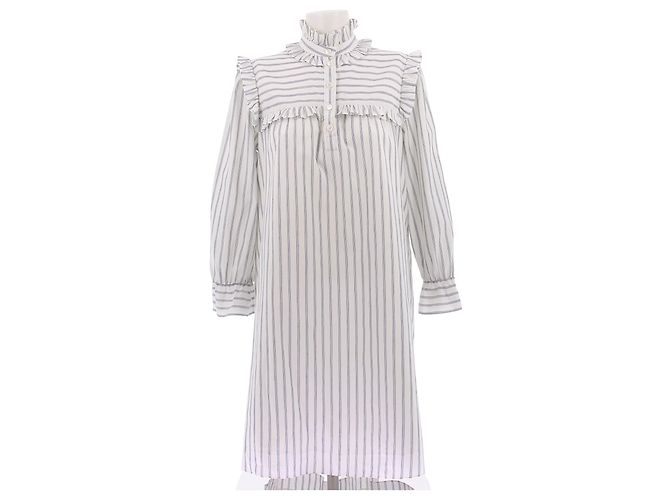 Céline Gestreiftes Hemdblusenkleid aus Baumwolle Weiß