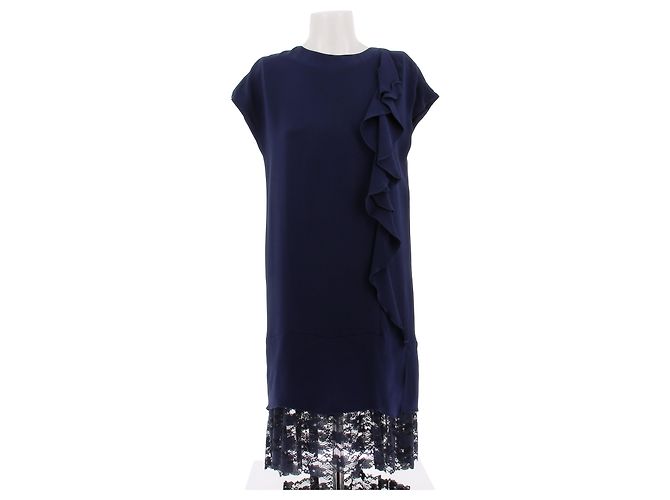 Dior Vestido azul-marinho sem mangas com renda na bainha Azul marinho