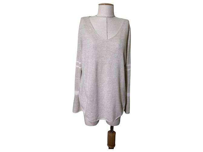 Autre Marque Delicatelove Kaschmir-Leinen Pullover Gestreift - Beige