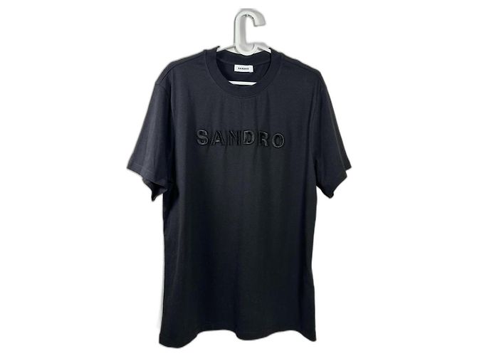 Sandro T-shirt nera logo ricamato Nero