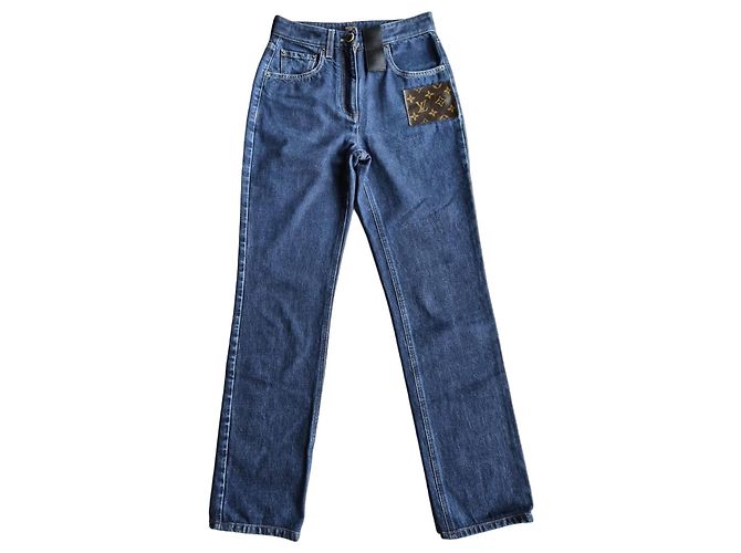 Louis Vuitton Jeans Dritti Monogram Patch Marrone Blu