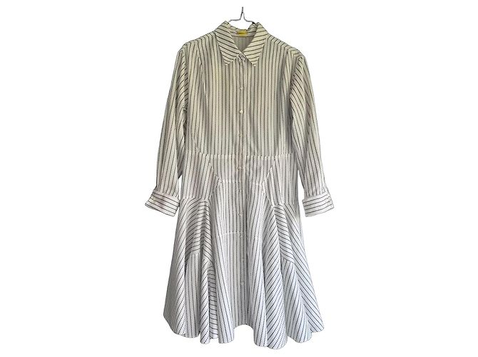 Alaïa Vestido Camisero a Rayas de Algodón Negro Blanco
