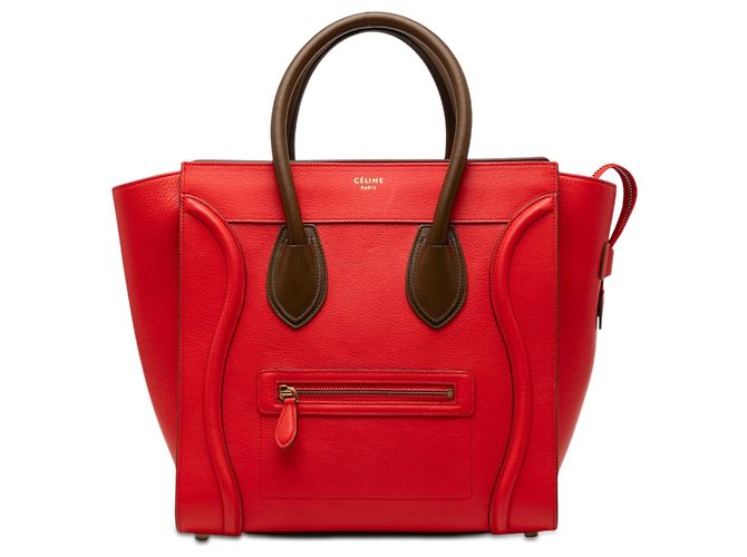 Céline Celine Mini Bicolor Leder Luggage Tote in Rot