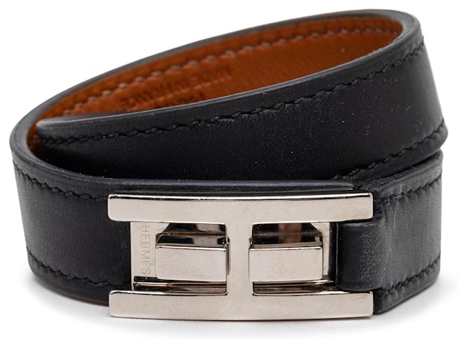 Pulsera Drag Double Tour en cuero negro Hermès T1 