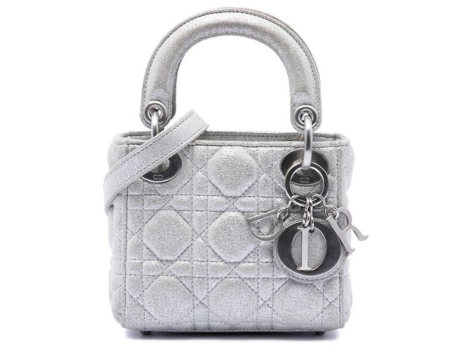Lady Dior em pele de vitelo micro metálica prateada Dior Prata