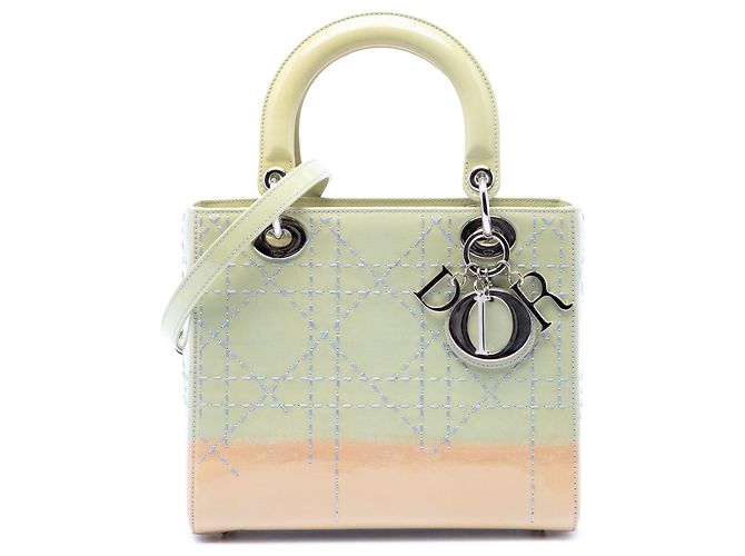 Lady Dior en cuir verni cannage vert medium ombre Vert clair