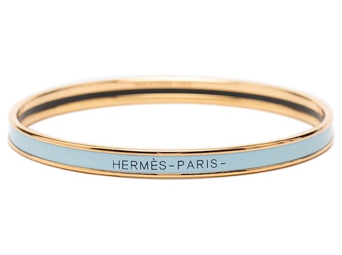 Hermès Email Armreif Blau Extra Schmal Uni 62 Hellblau 