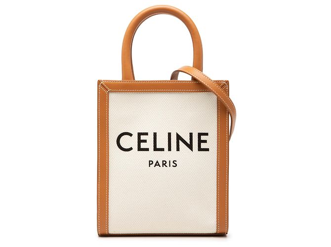 Cabas Céline Celine Tote Vertical Mini em Canvas Marrom Bege