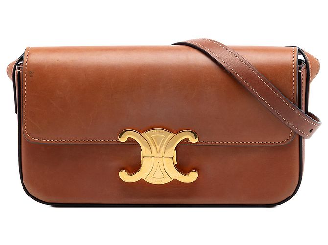 Céline Bolsa de ombro Claude em couro de vitelo brilhante marrom Celine