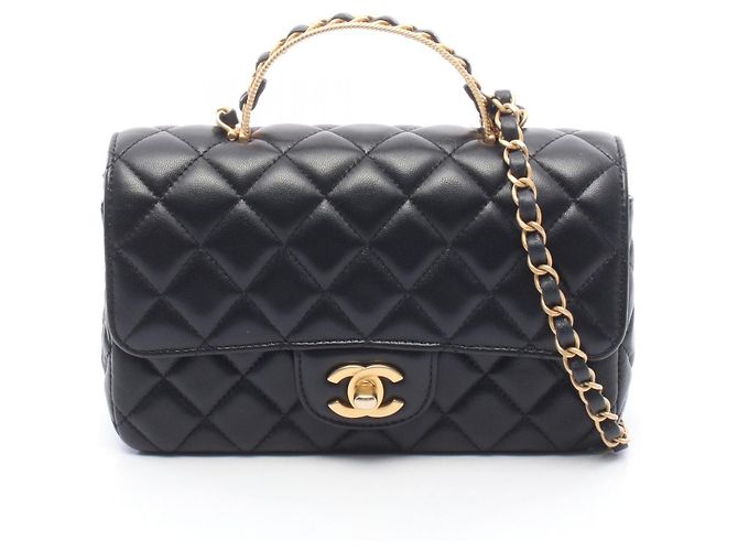 Bolsa Chanel Matelassé Top Handle 2-Way Shoulder Bag Preto