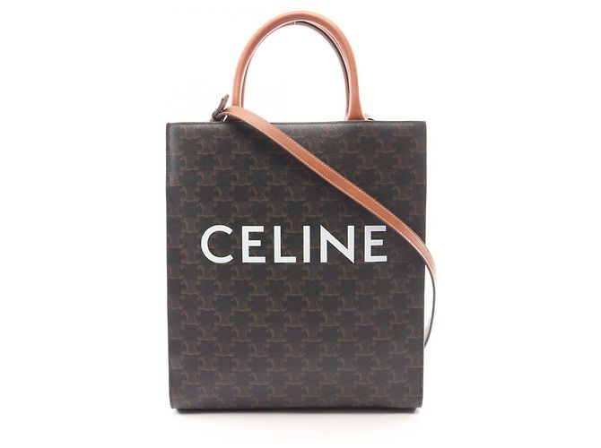 Céline Celine Small Vertical Cabas Triomphe Bolsa Tote 2-Way Marrom Preto