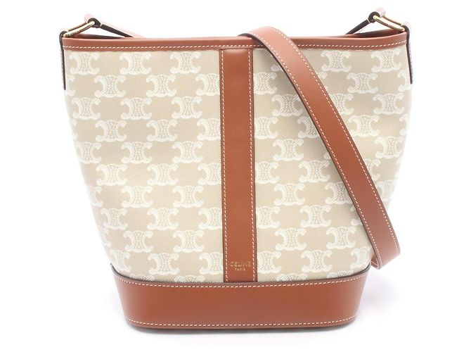 Céline Bolso pequeño tipo cubo Triomphe con correa de hombro Celine Castaño Blanco Beige 