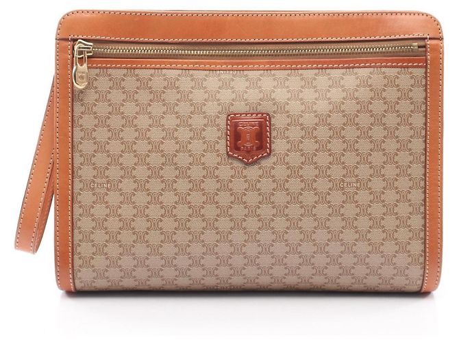 Céline Celine Macadam Clutch Handbag Brown Beige