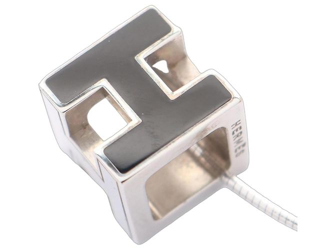 Hermès Collier Hermes Cage d'H H-Cube Noir Argenté