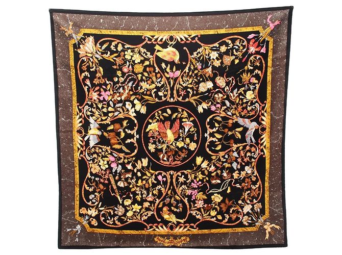 Sciarpa Hermès Carre 90 PIERRES d'Orient et d'OCCIDENT Nero Multicolore Giallo
