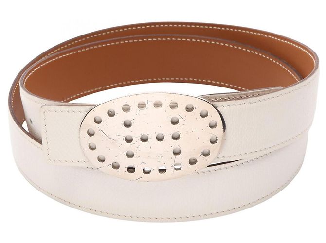 Hermès Hermes Evelyne Reversible Belt Brown Silvery White