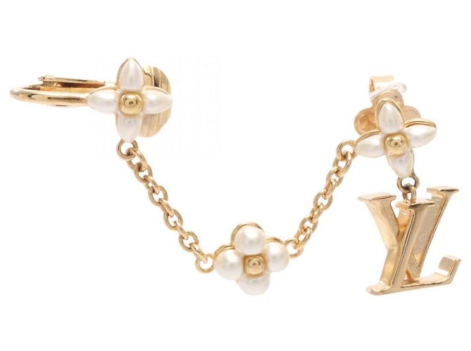 Pendiente Louis Vuitton LV Floragram oreja derecha Blanco Dorado