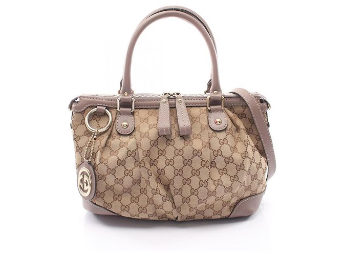 Bolsa 2-Way Gucci Sukey GG Canvas Marrom Bege