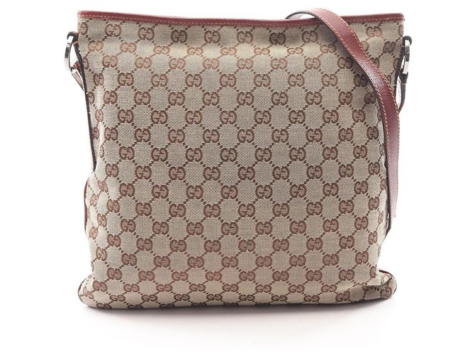 Bolsa de Ombro Gucci GG Canvas Bege Bordeaux