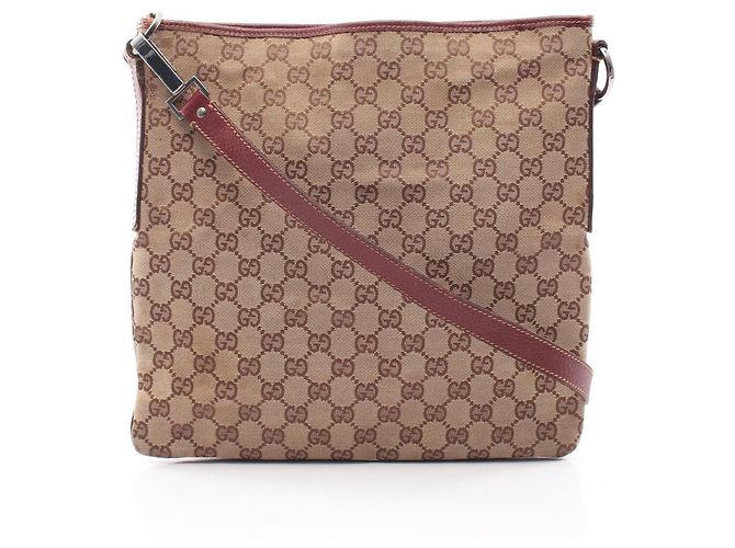 Bolsa Gucci bege e vermelho escuro de couro e tecido Bordeaux