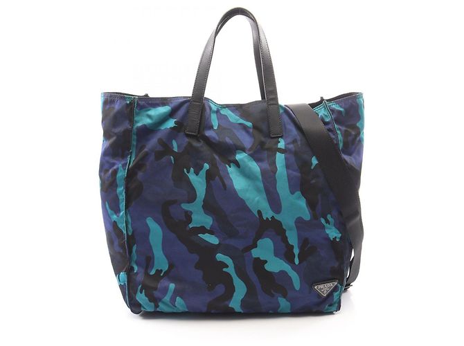 Sac cabas 2-en-1 Prada Triangle Logo Camouflage Noir Bleu Multicolore