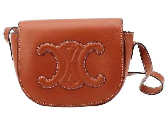 Céline Celine Triomphe Bolsa de ombro em couro Tan Marrom